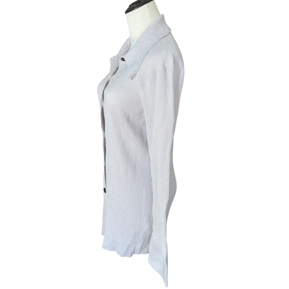 A.L.C Eleanor Ribbed Cardigan Sz L Pale‎ Violet & Silver Shimmer Chic